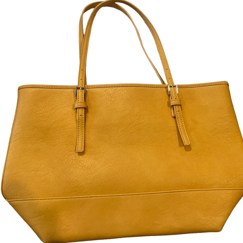 Urban Expressions Double Zip Satchel Bag Mustard Yellow Vegan Leather